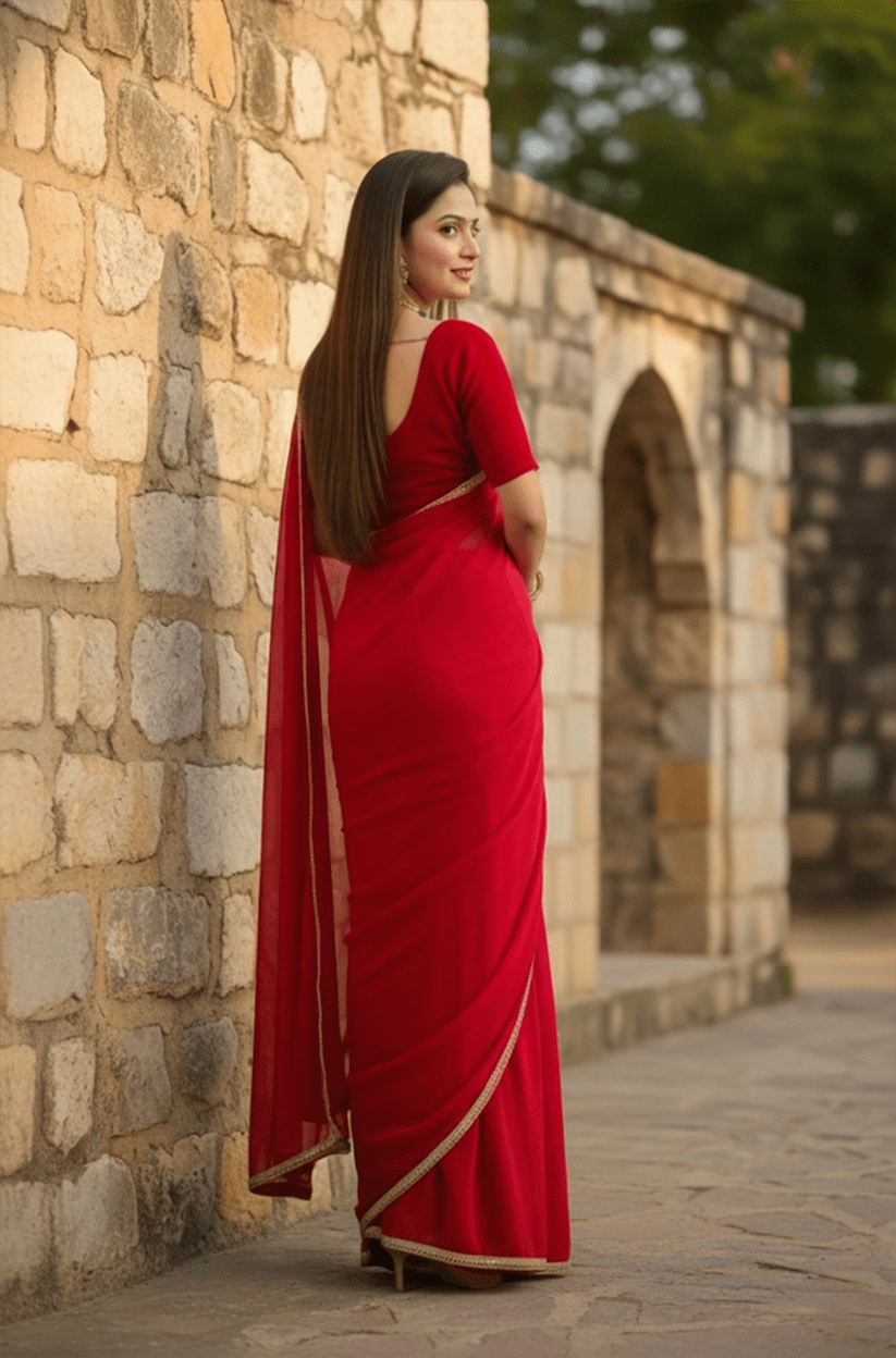 Red Mirror Lace Georgette Saree