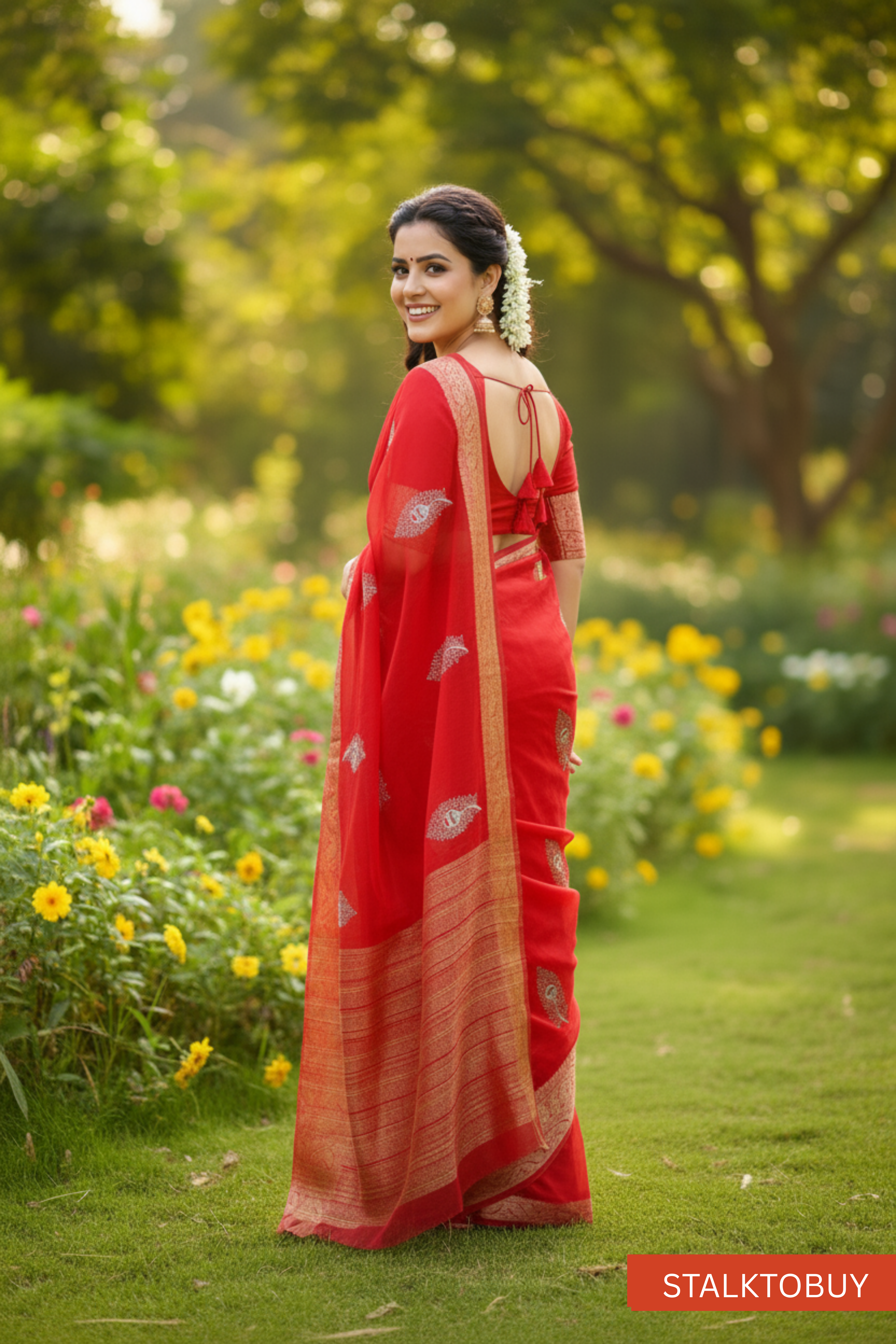 Red Organza Soft Jacquard Kanjivaram Saree