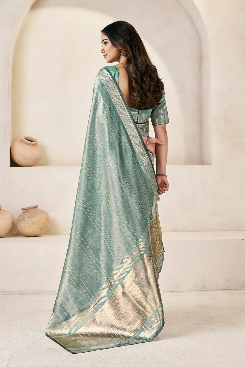 Sage Green Linen Cotton Saree