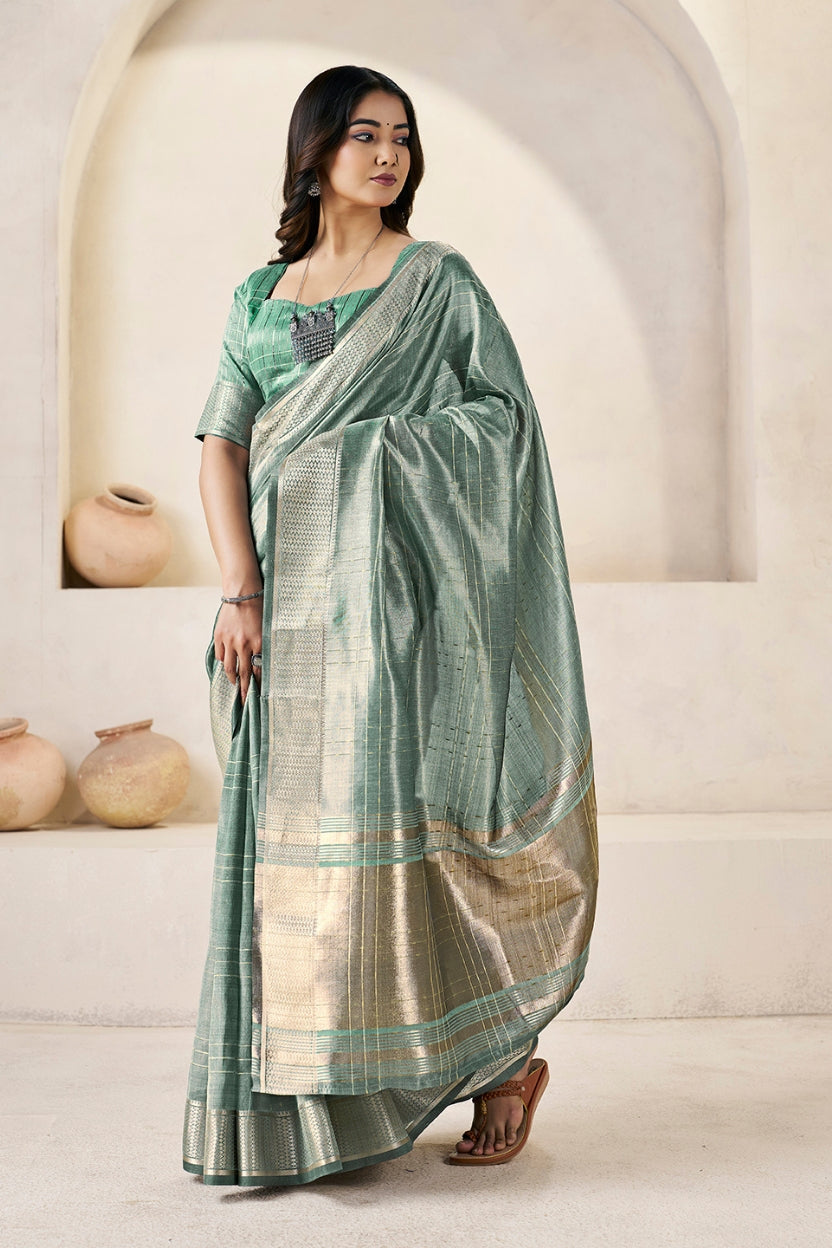 Sage Green Linen Cotton Saree