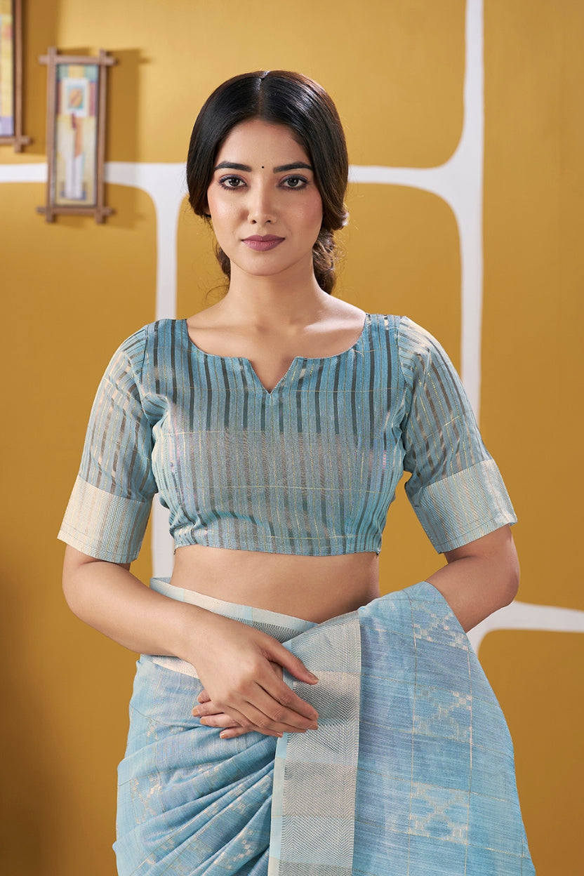 Sky Blue Linen Cotton Saree