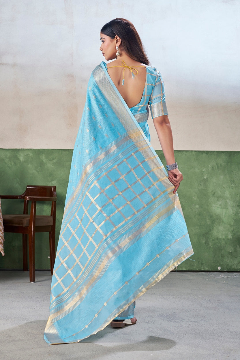 Sky Blue Linen Cotton Saree