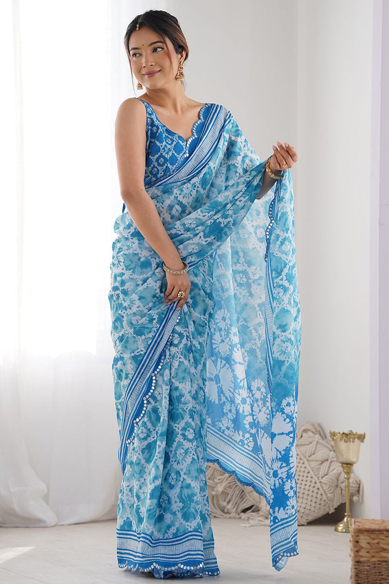 Sky Blue Printed Georgette Saree