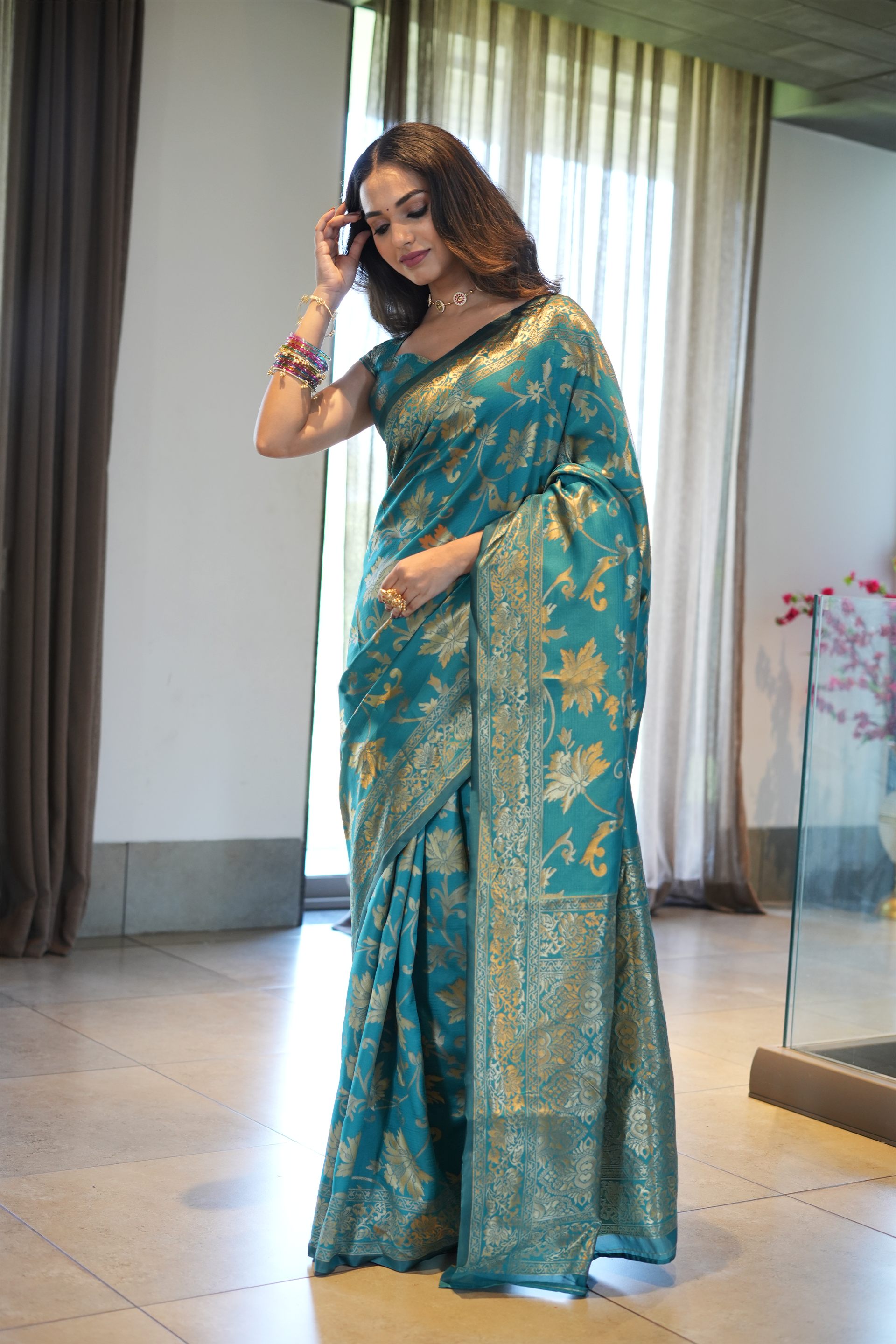 Teal Green Banarasi Silk Saree