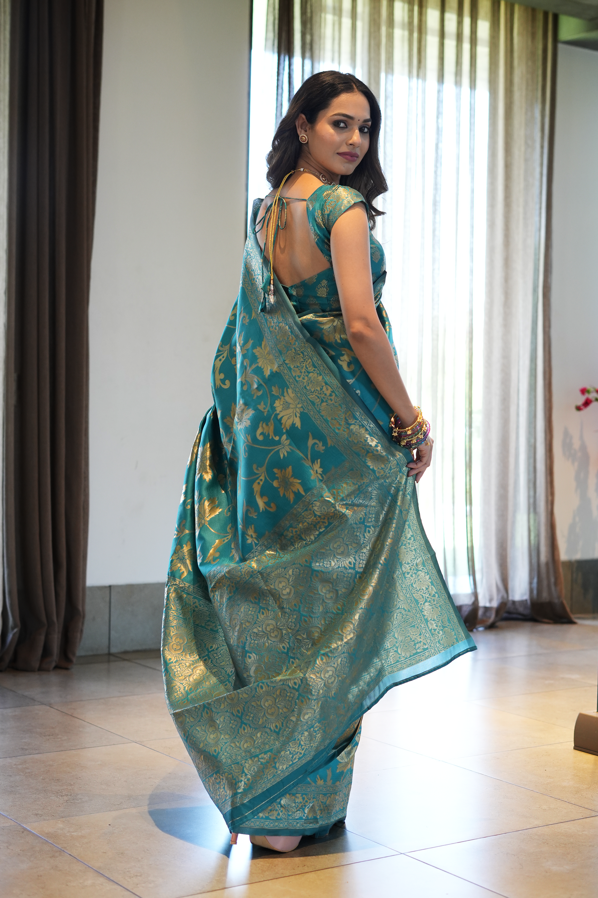 Teal Green Banarasi Silk Saree