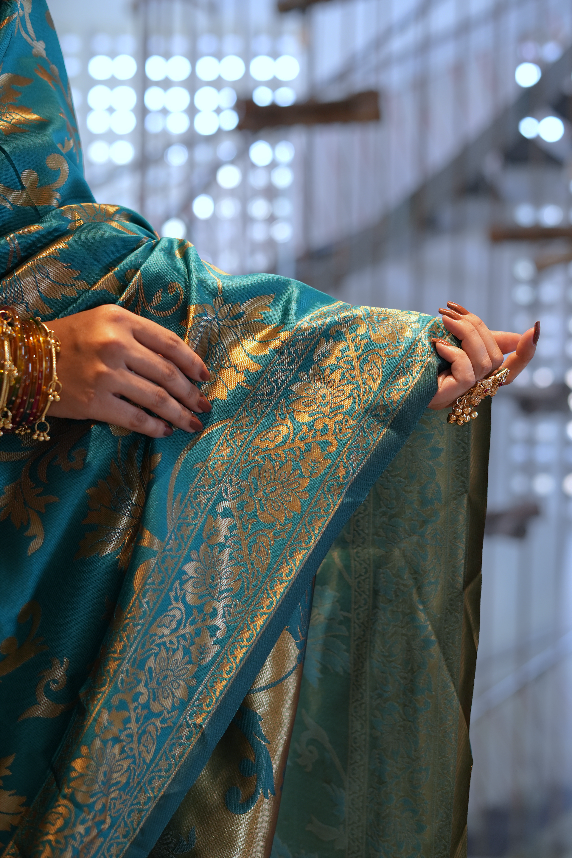 Teal Green Banarasi Silk Saree