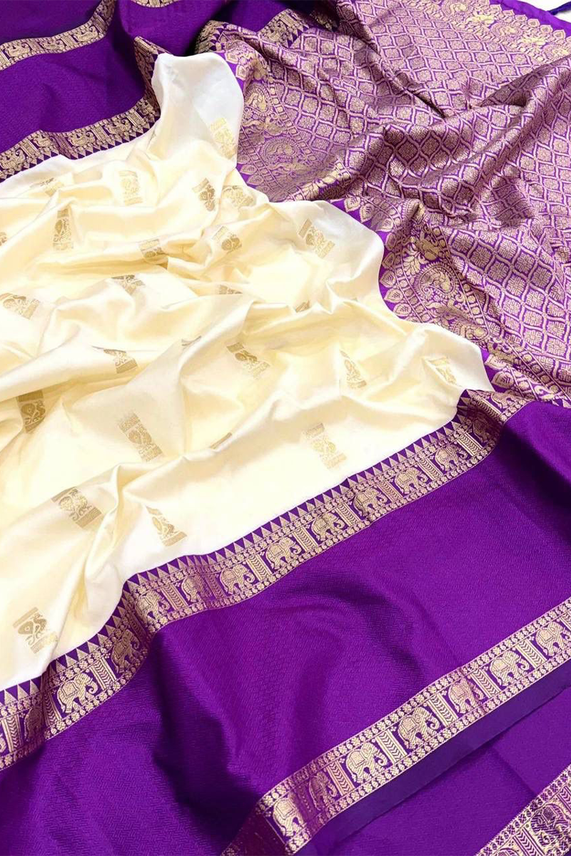 Cream Woven Kanjivaram Silk Saree