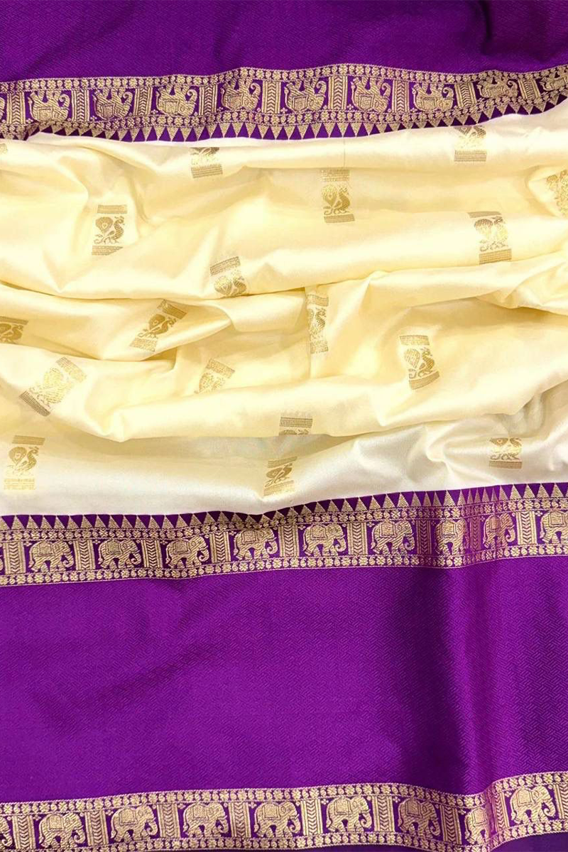 Cream Woven Kanjivaram Silk Saree