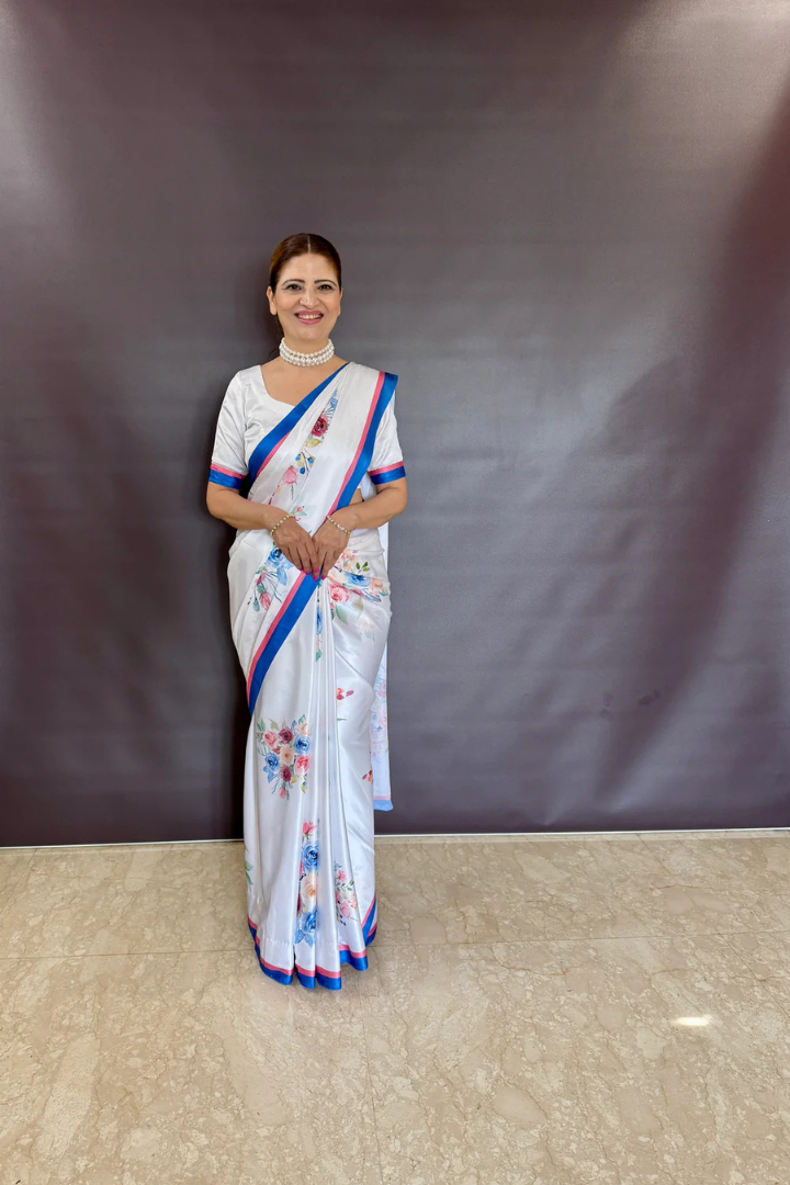 White Alia Bhatt Bright Moss Saree