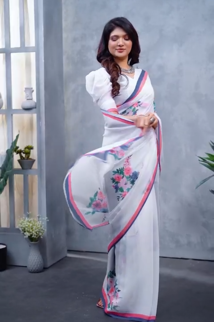White Alia Bhatt Bright Moss Saree
