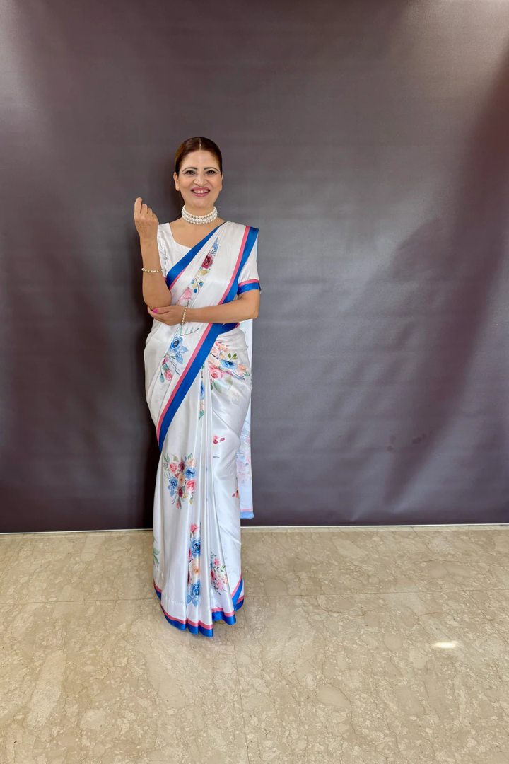White Alia Bhatt Bright Moss Saree