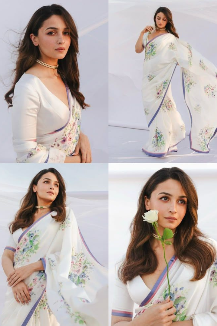White Alia Bhatt Bright Moss Saree