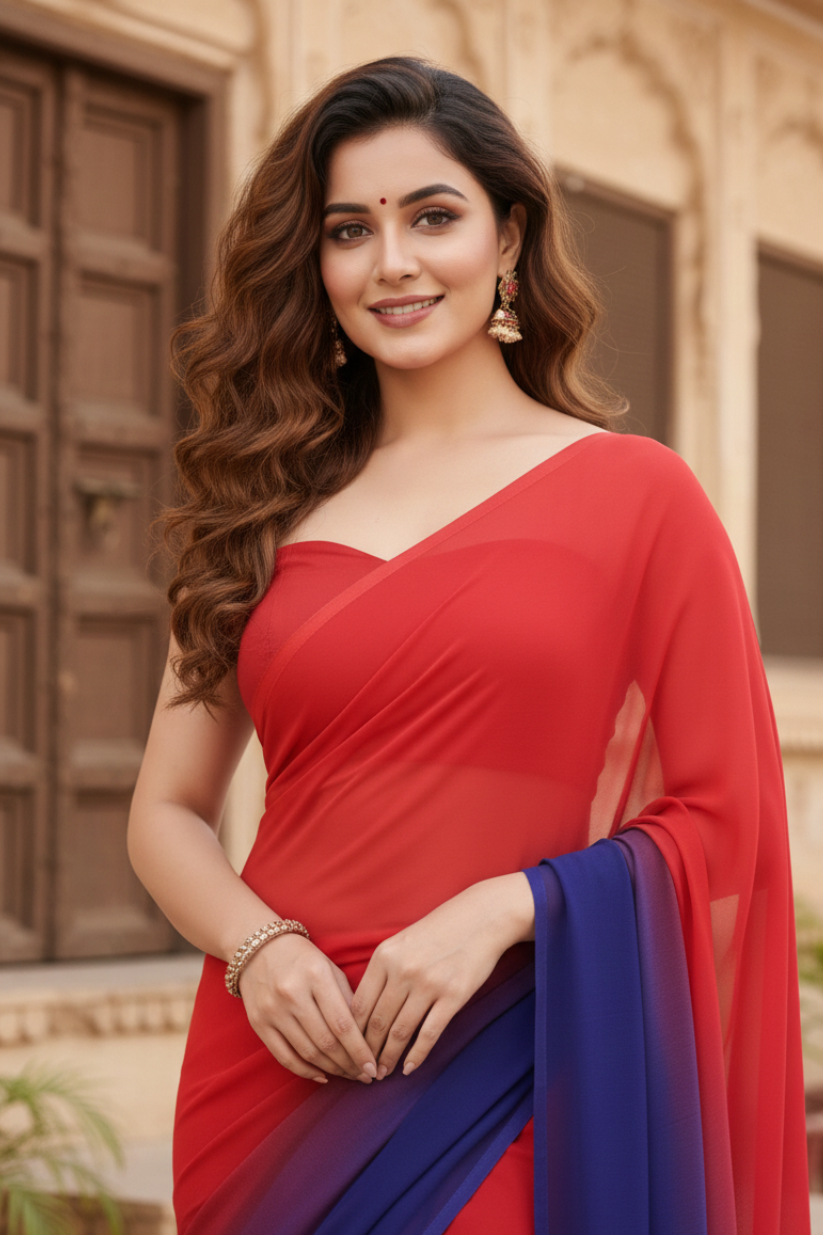 Ready To Wear Two Toned Plain Georgette Saree