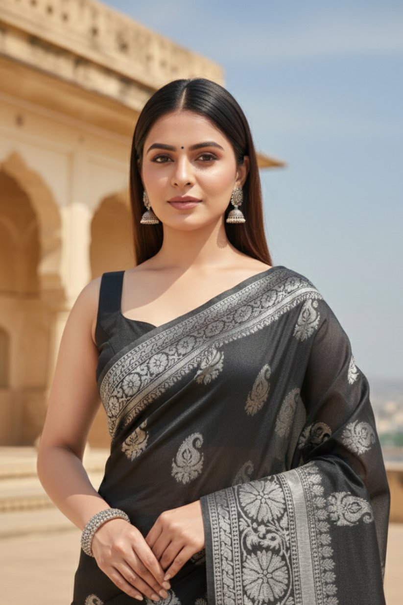 Ready To Wear Black Silk Saree