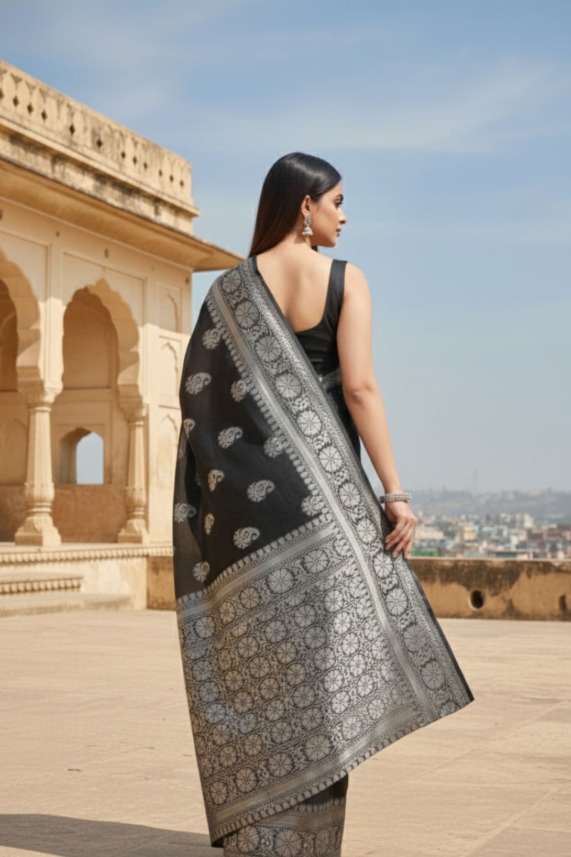 Ready To Wear Black Silk Saree