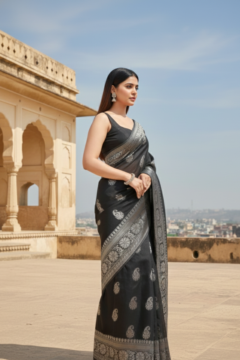 Ready To Wear Black Silk Saree