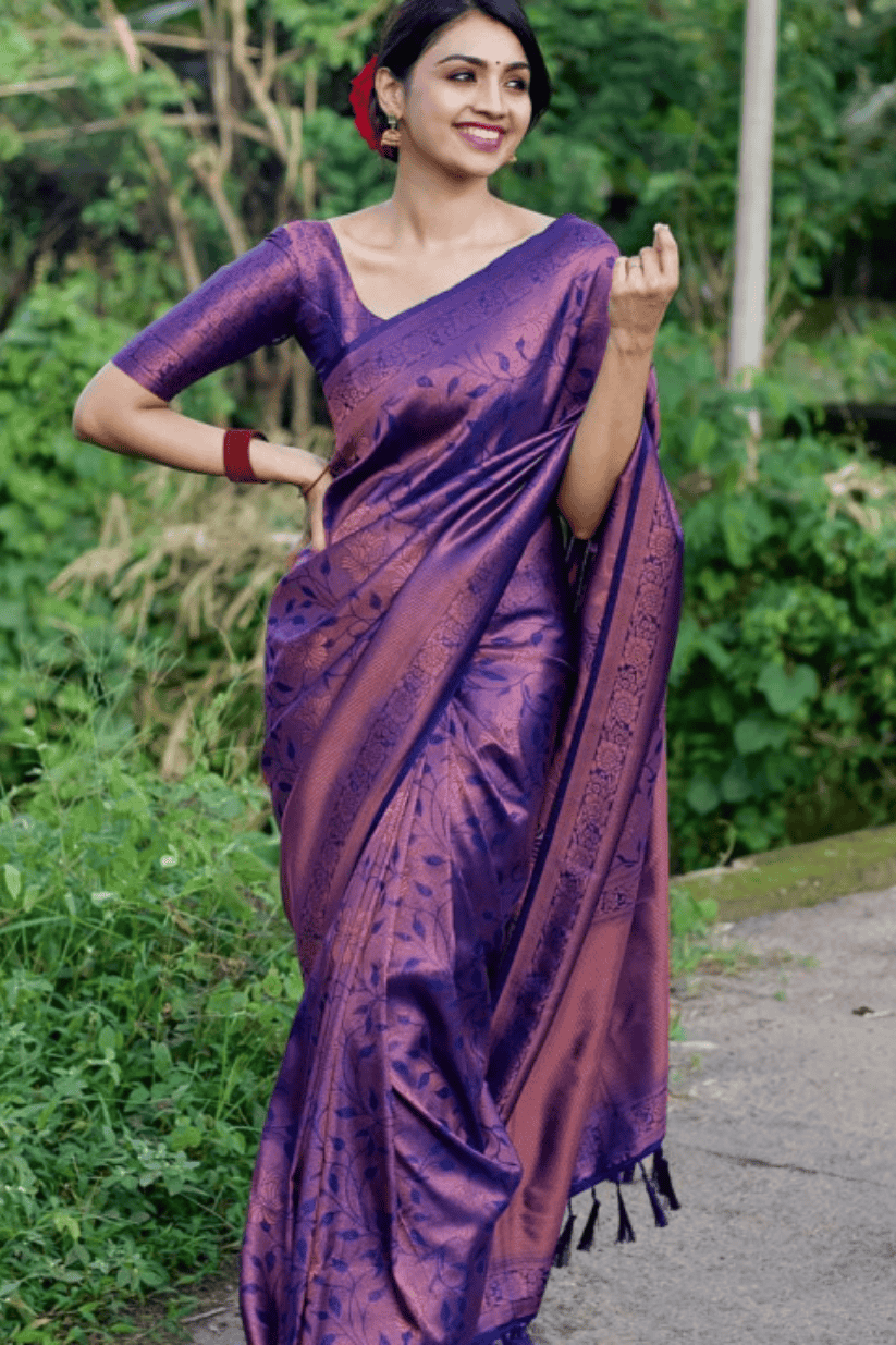Purple Kanjivaram Silk Blend Saree