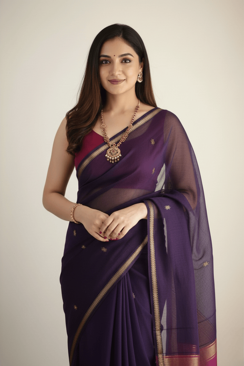 Violet Cotton Silk Saree