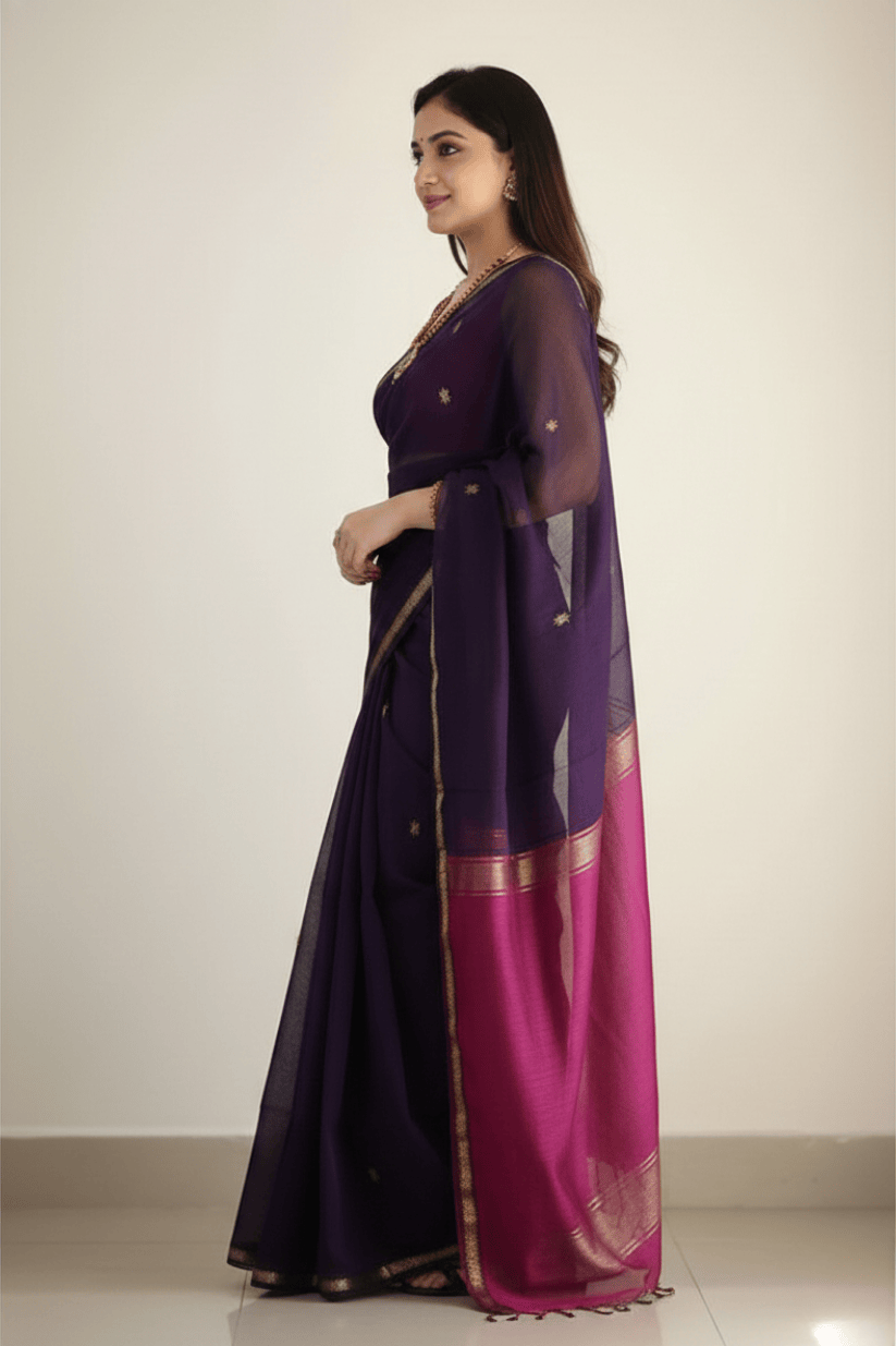 Violet Cotton Silk Saree