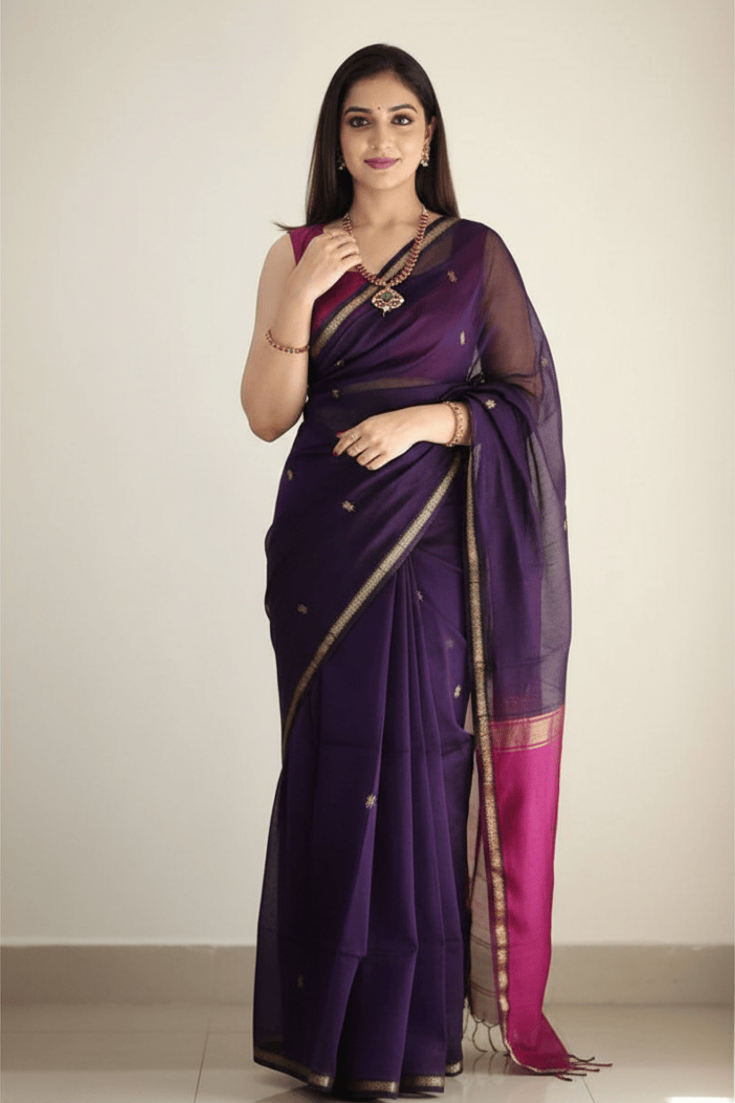Violet Cotton Silk Saree