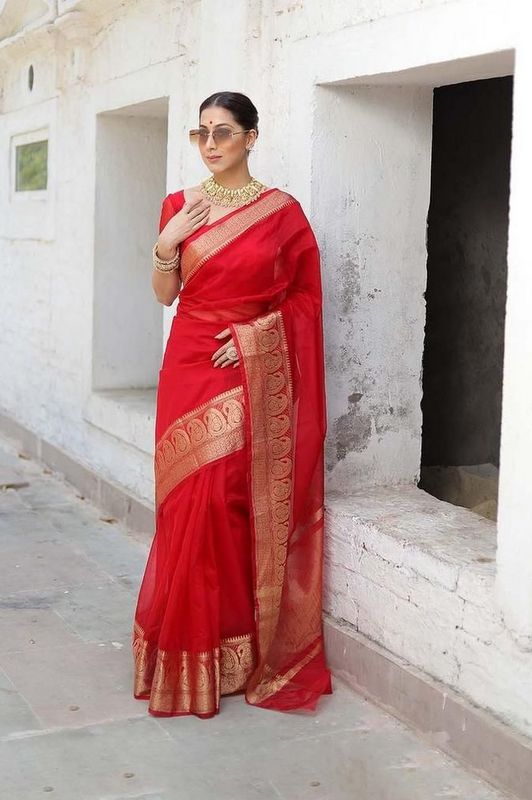 Red Woven Organza Kanjivaram Saree