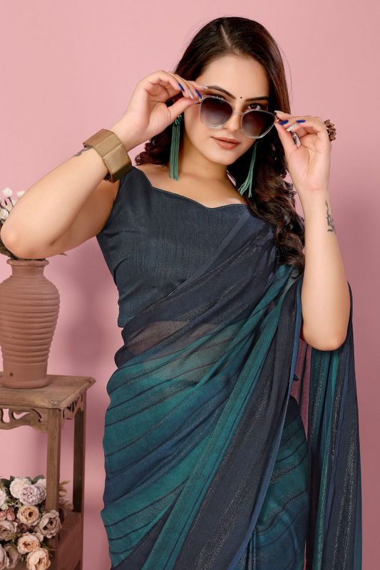 Blue Ready To Wear Shimmer Nylon Silk Saree