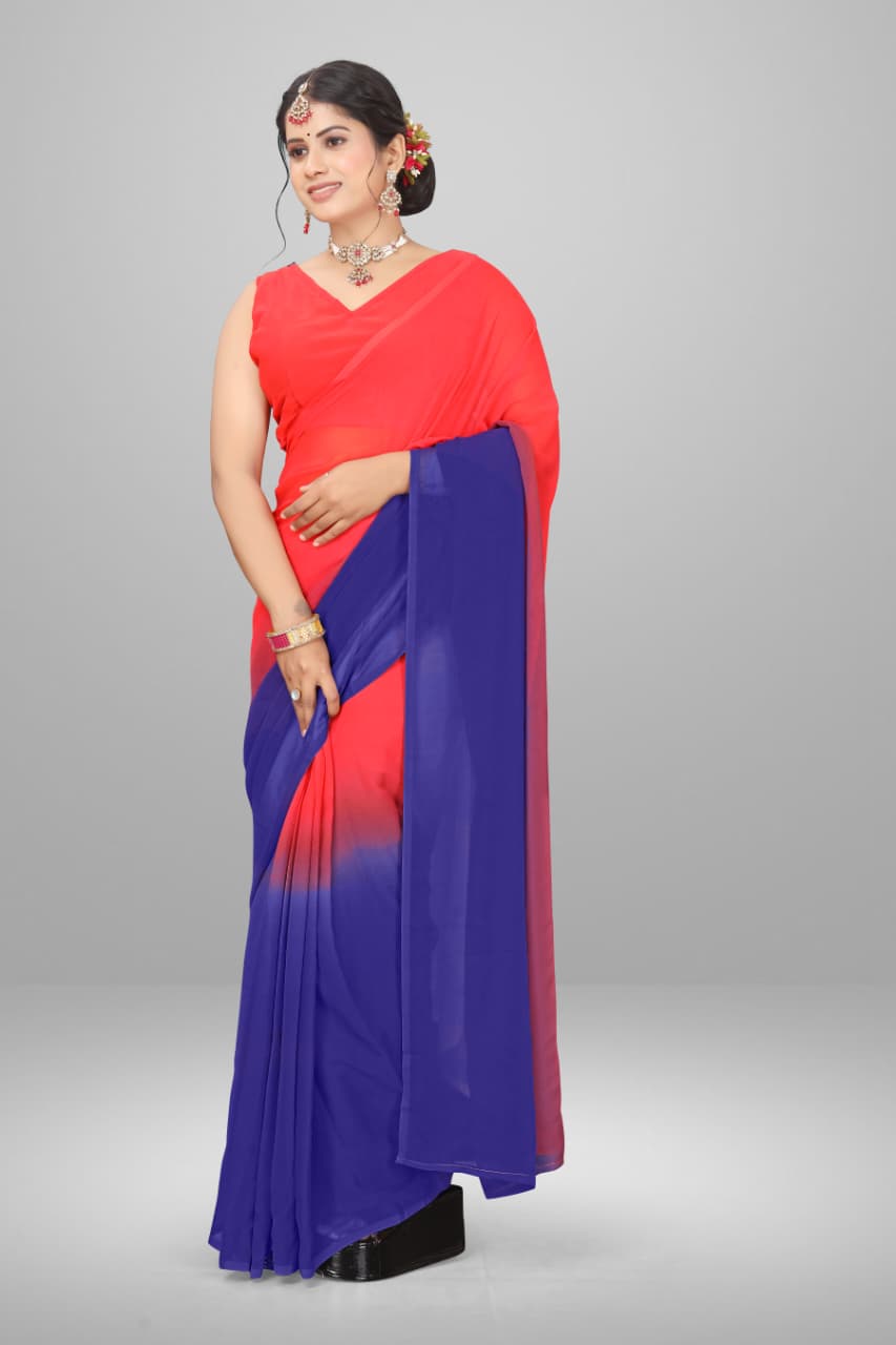 Ready To Wear Two Toned Plain Georgette Saree