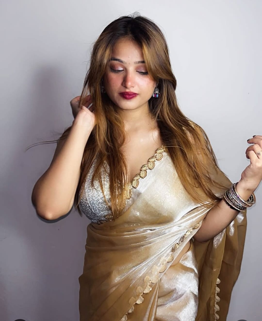 Gold Jimmy Choo Plain Chiffon Saree