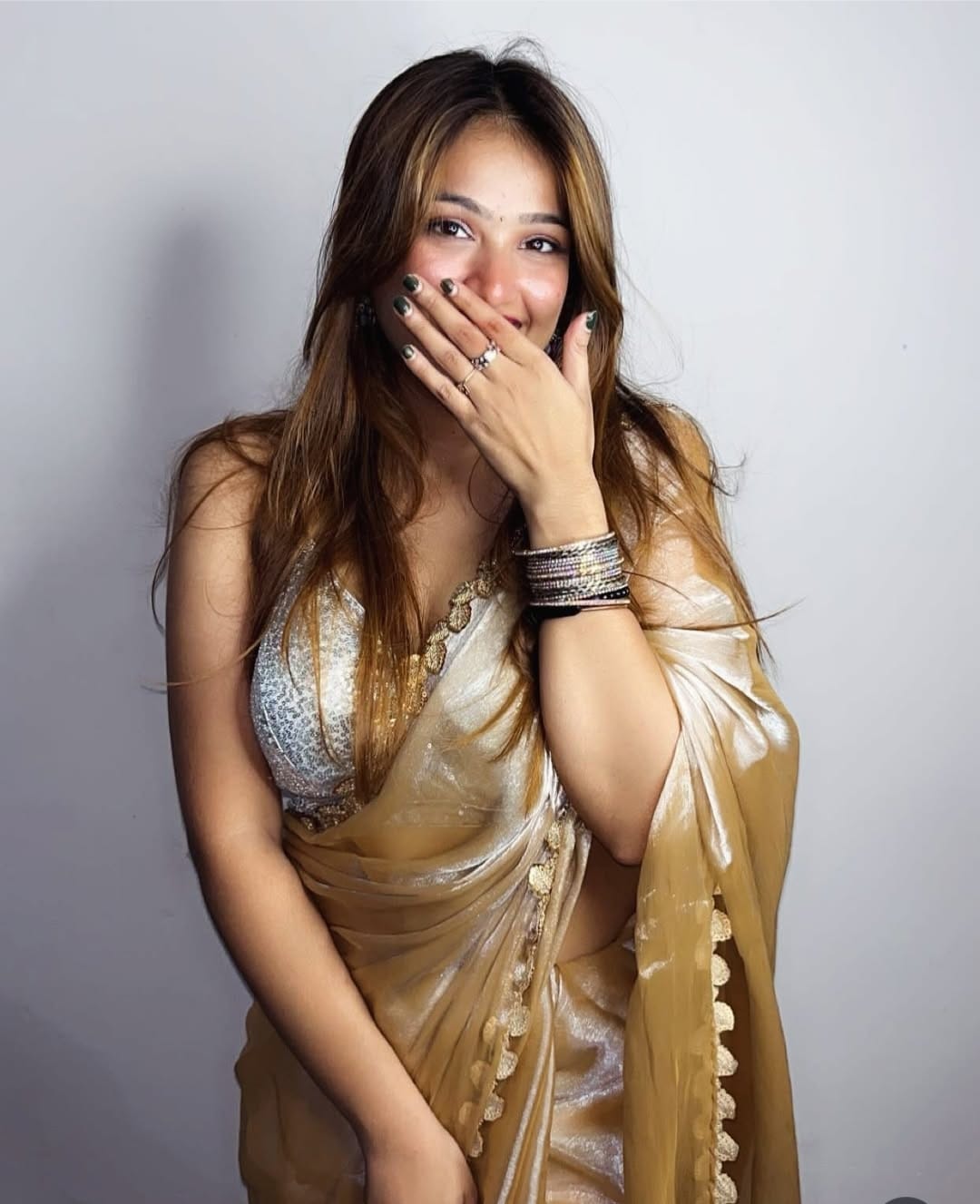 Gold Jimmy Choo Plain Chiffon Saree
