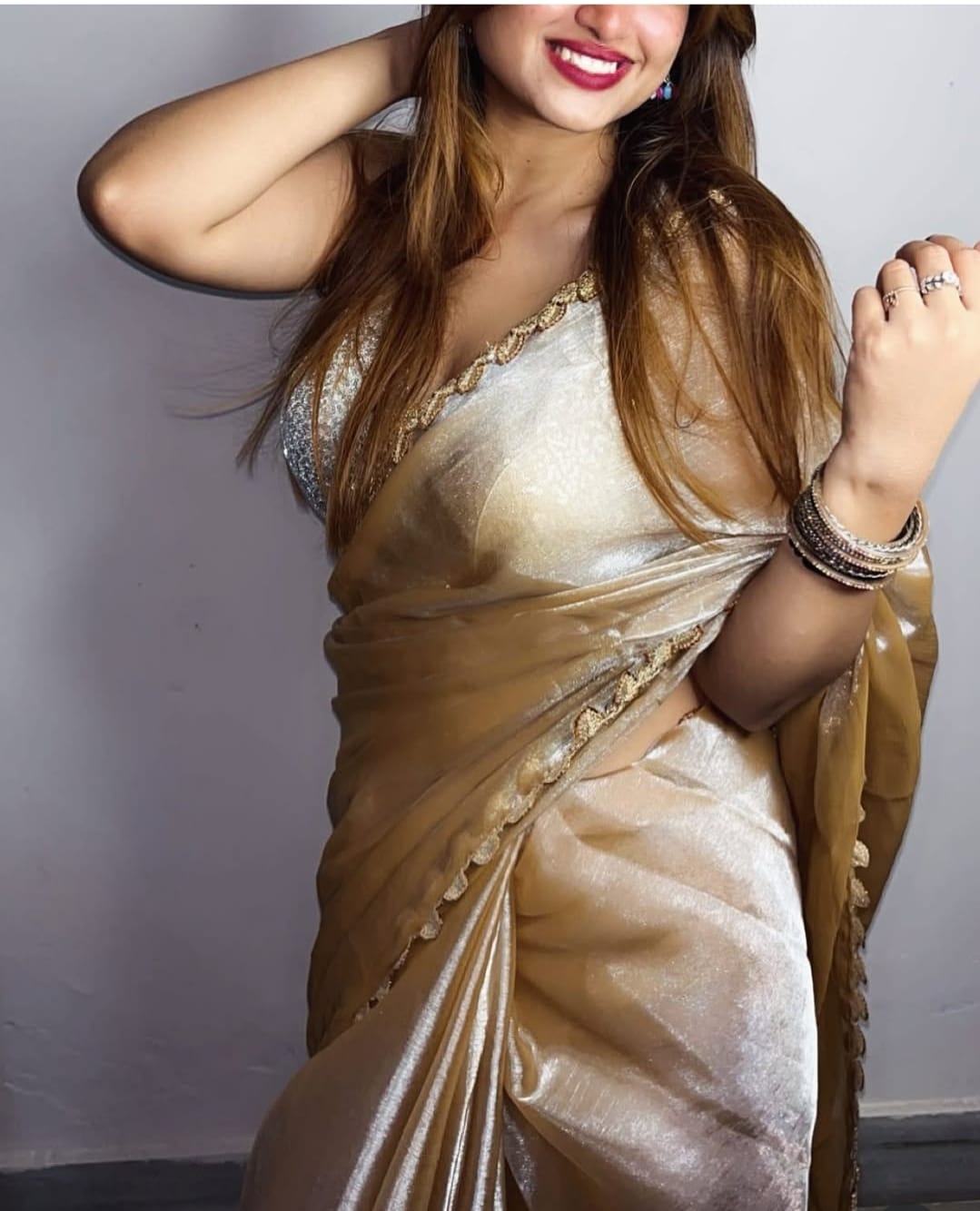 Gold Jimmy Choo Plain Chiffon Saree