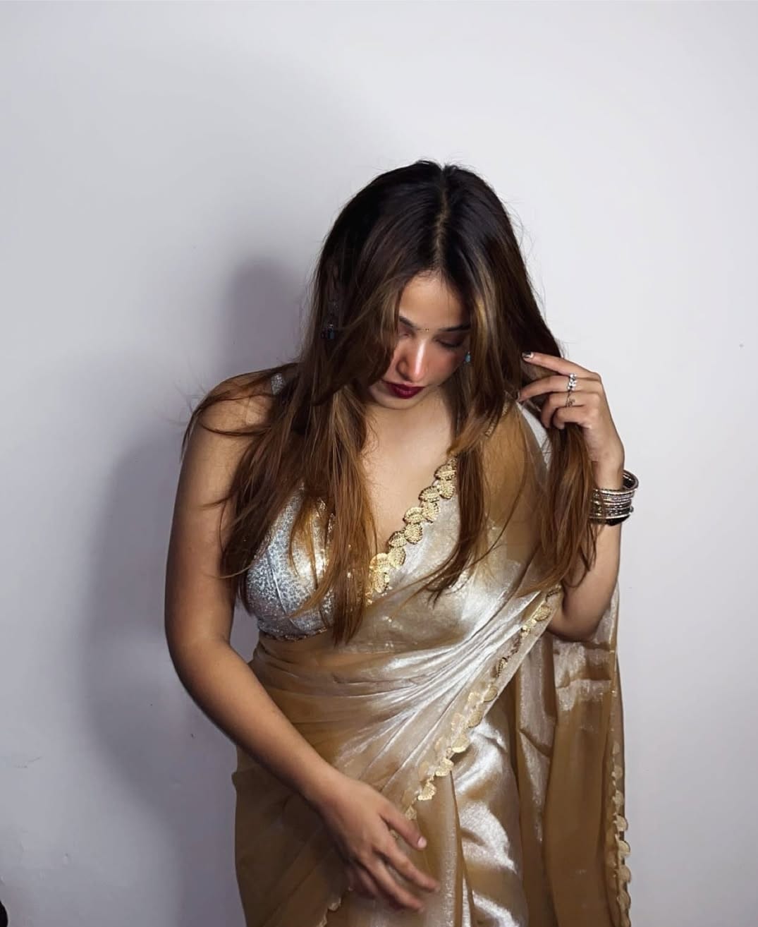 Gold Jimmy Choo Plain Chiffon Saree