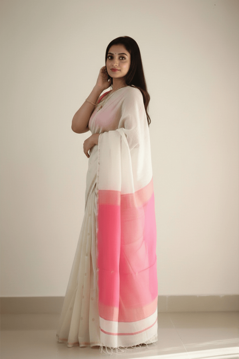 White Cotton Silk Saree