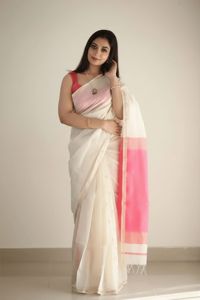 White Cotton Silk Saree