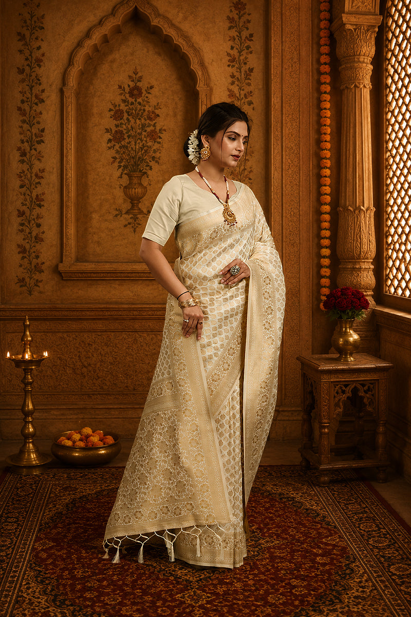White Pure Soft Khadi Silk Saree