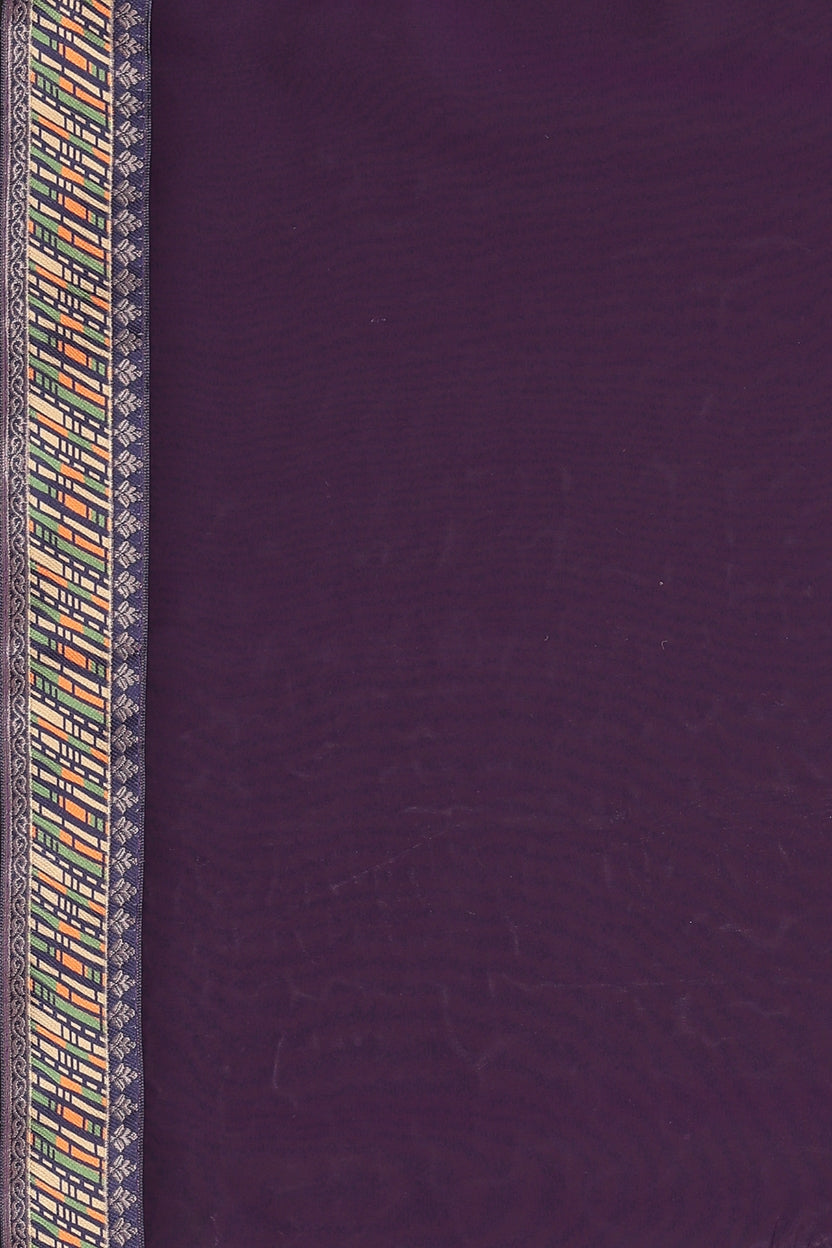 Wine Georgette Lace Border Saree