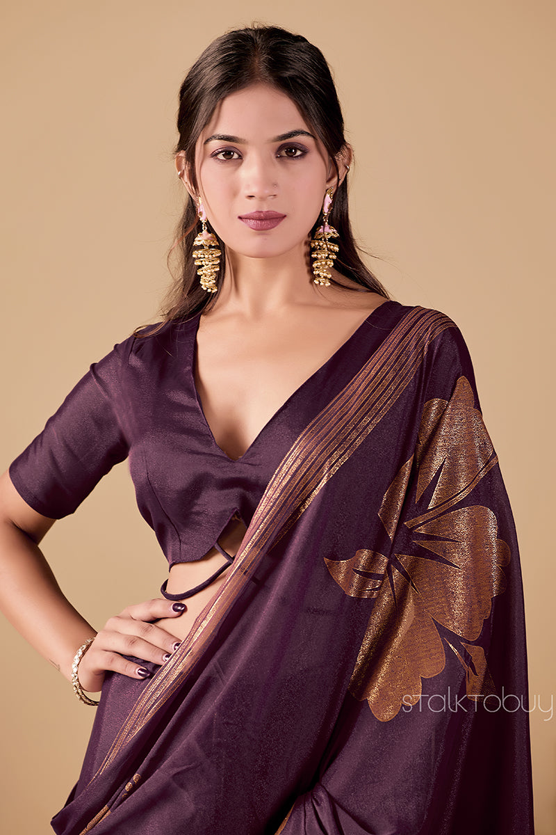 Wine Foil Printed Georgette Saree