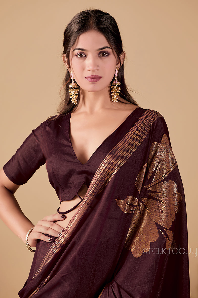 Wine Foil Printed Georgette Saree