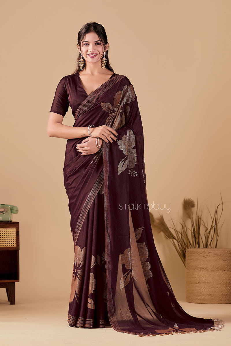 Wine Foil Printed Georgette Saree