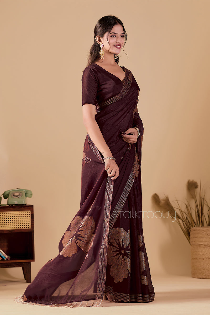 Wine Foil Printed Georgette Saree