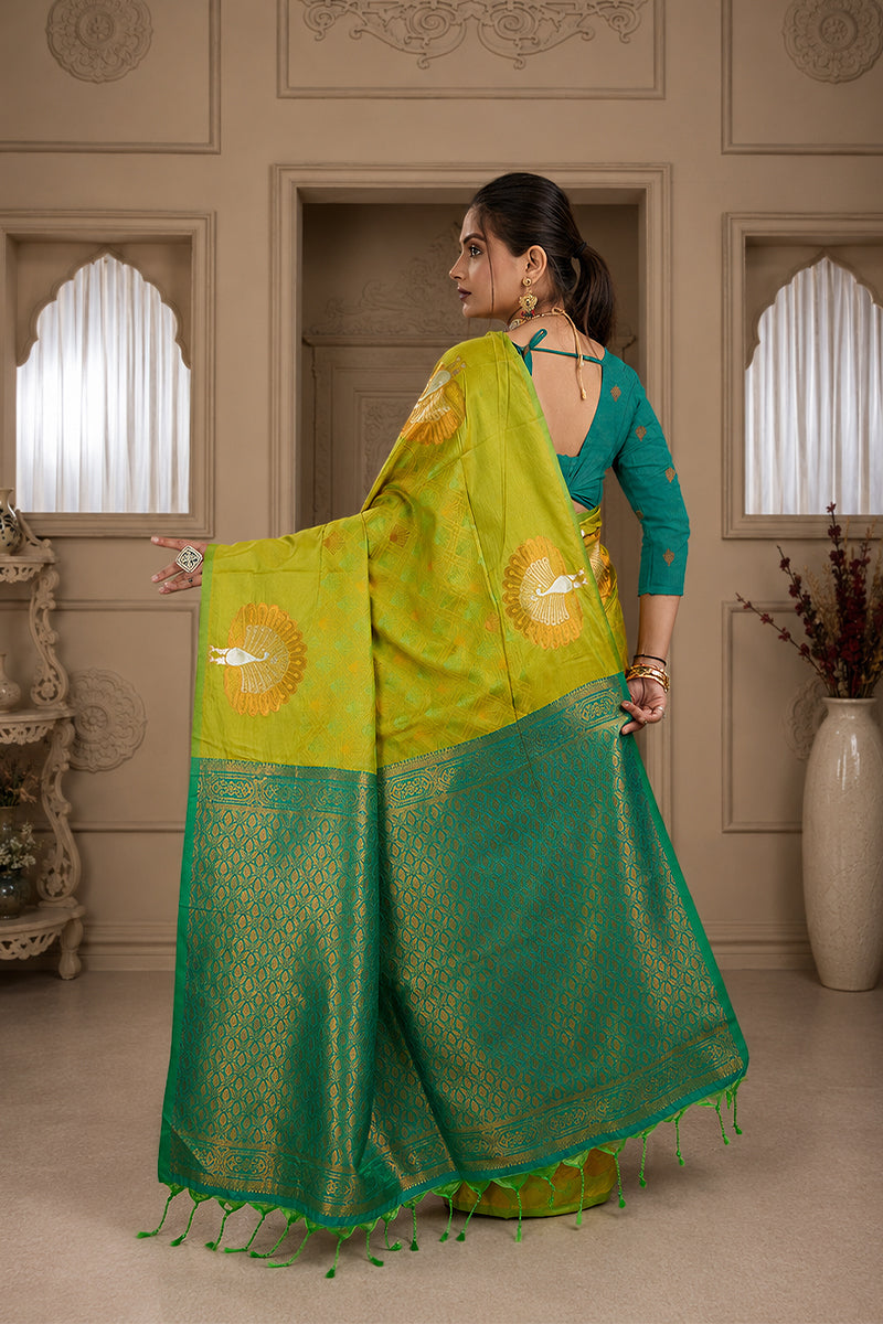 Neon Green Handloom Woven Banarasi Silk Saree