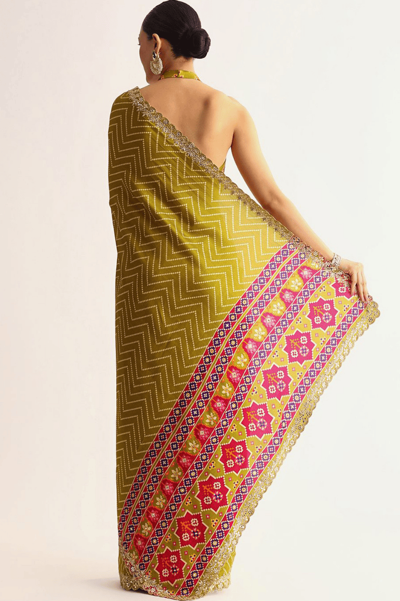 Yellow Manipuri Printed Saree With Embroidered Lace