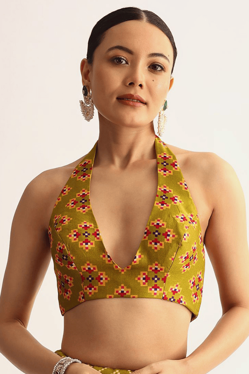 Yellow Manipuri Printed Saree With Embroidered Lace