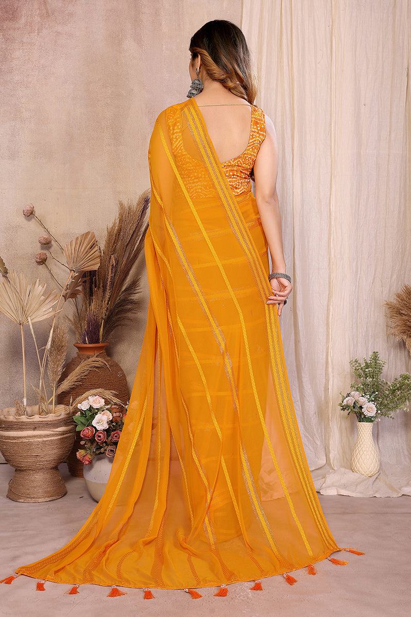 Yellow Plain Georgette Saree
