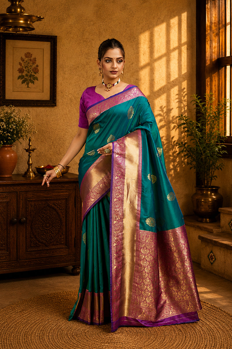 Blue Woven Kanjivaram Silk Saree