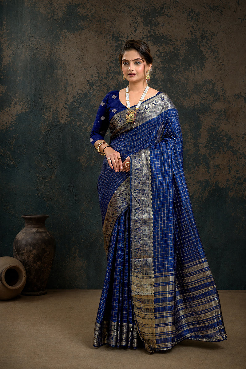 Royal Blue Woven Jacquard Cotton Silk Saree