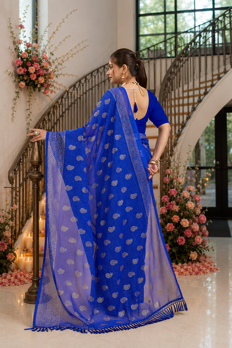 Blue Foil Printed Soft Georgette Saree