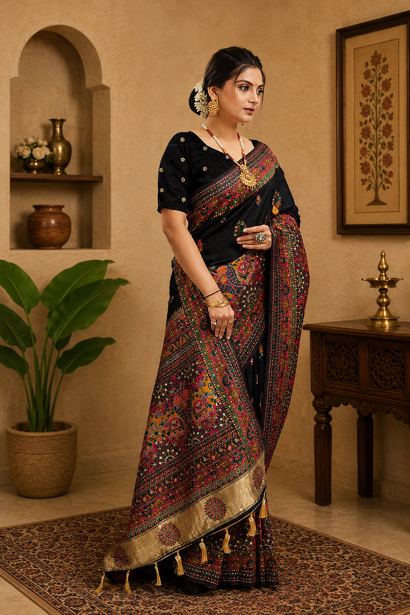 Black Rajwadi Pashmina Silk Saree