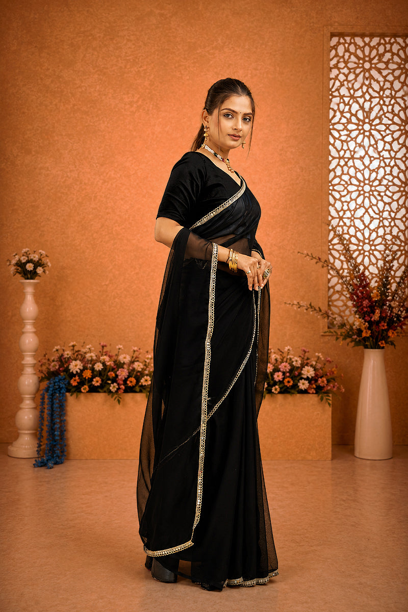 Black Mirror Lace Georgette Saree