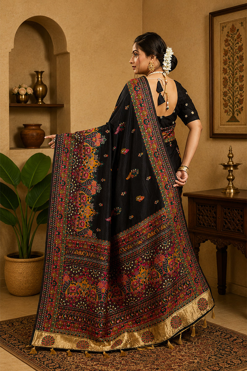 Black Rajwadi Pashmina Silk Saree