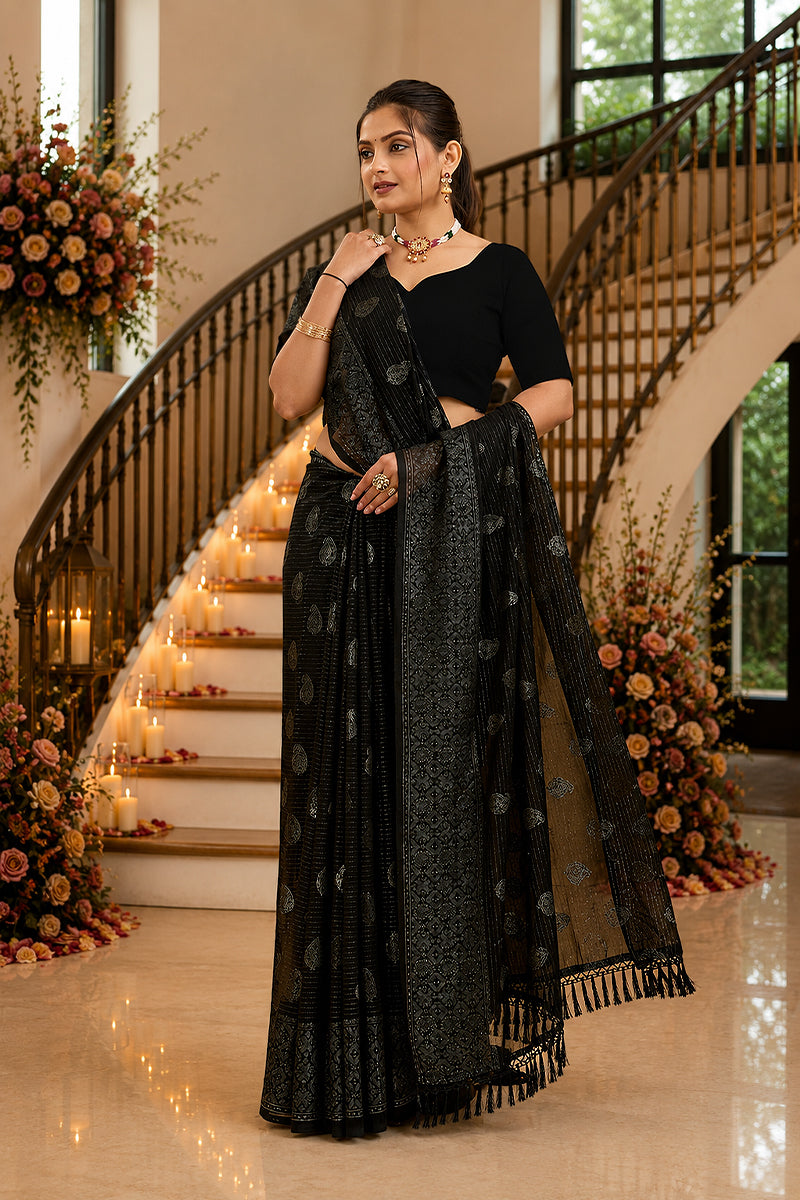 Black Foil Printed Soft Georgette Saree
